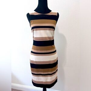 Banana Republic 4 Gold Shimmer Tan Black White Cocktail Party Sheath Dress